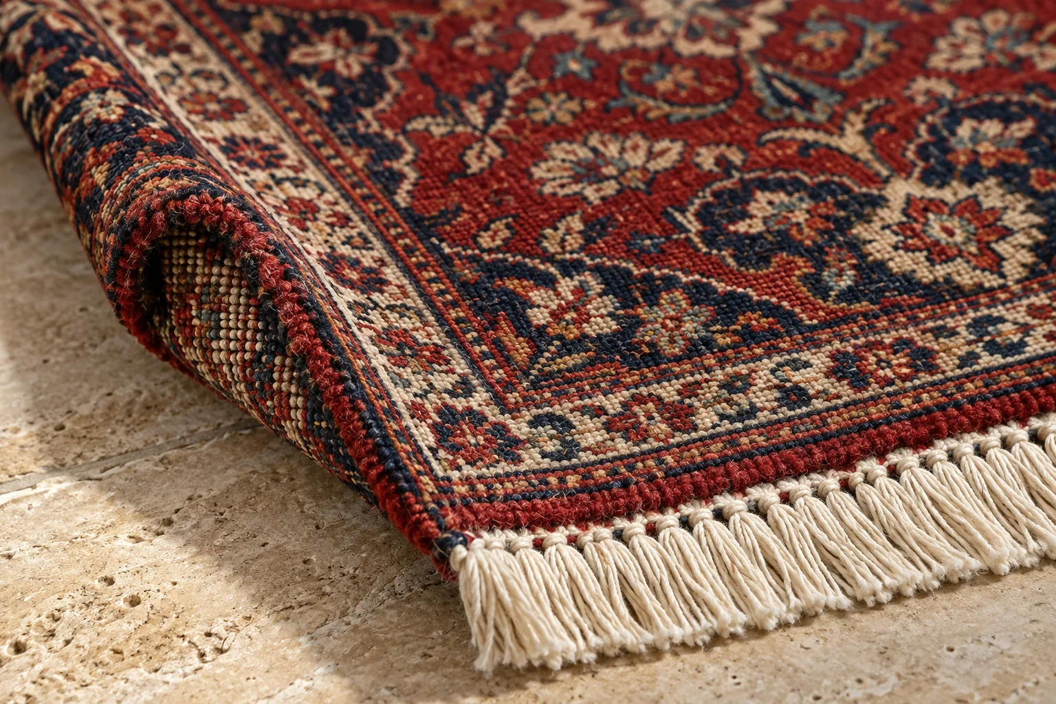 جزئیات گره و ریشه فرش پشمی